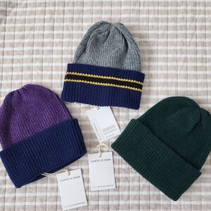 Country Of Origin - Cozy Knit Beanie Set - Gray, Purple, Green
